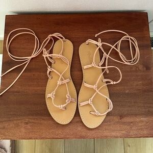 Madewell pale pink / nude leather lace up gladiator style flat sandals - SIze 8